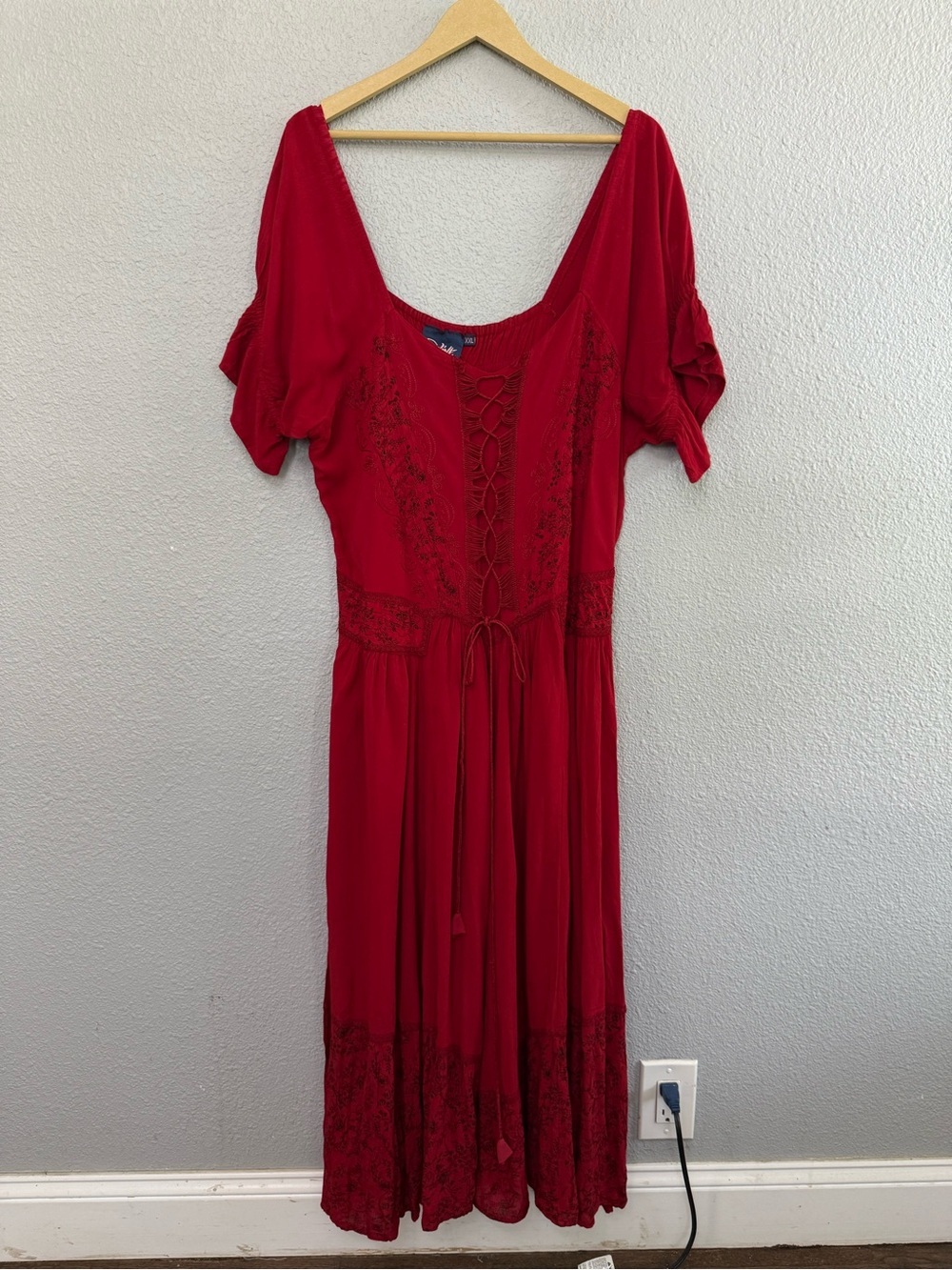 NWT Coline Red Puff Sleeve Lace Up Renaissance Peasant Corset Dress Size XXL